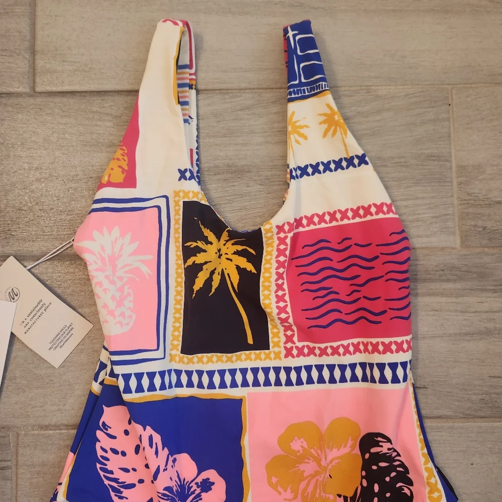 Maaji swimsuit L one piece Paradise Postals Claire reversible stripes new $174